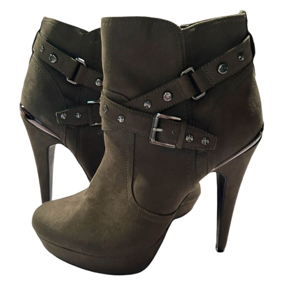 NIB GBG GUESS Green Stiletto Platform Booties Deeka Size 9M